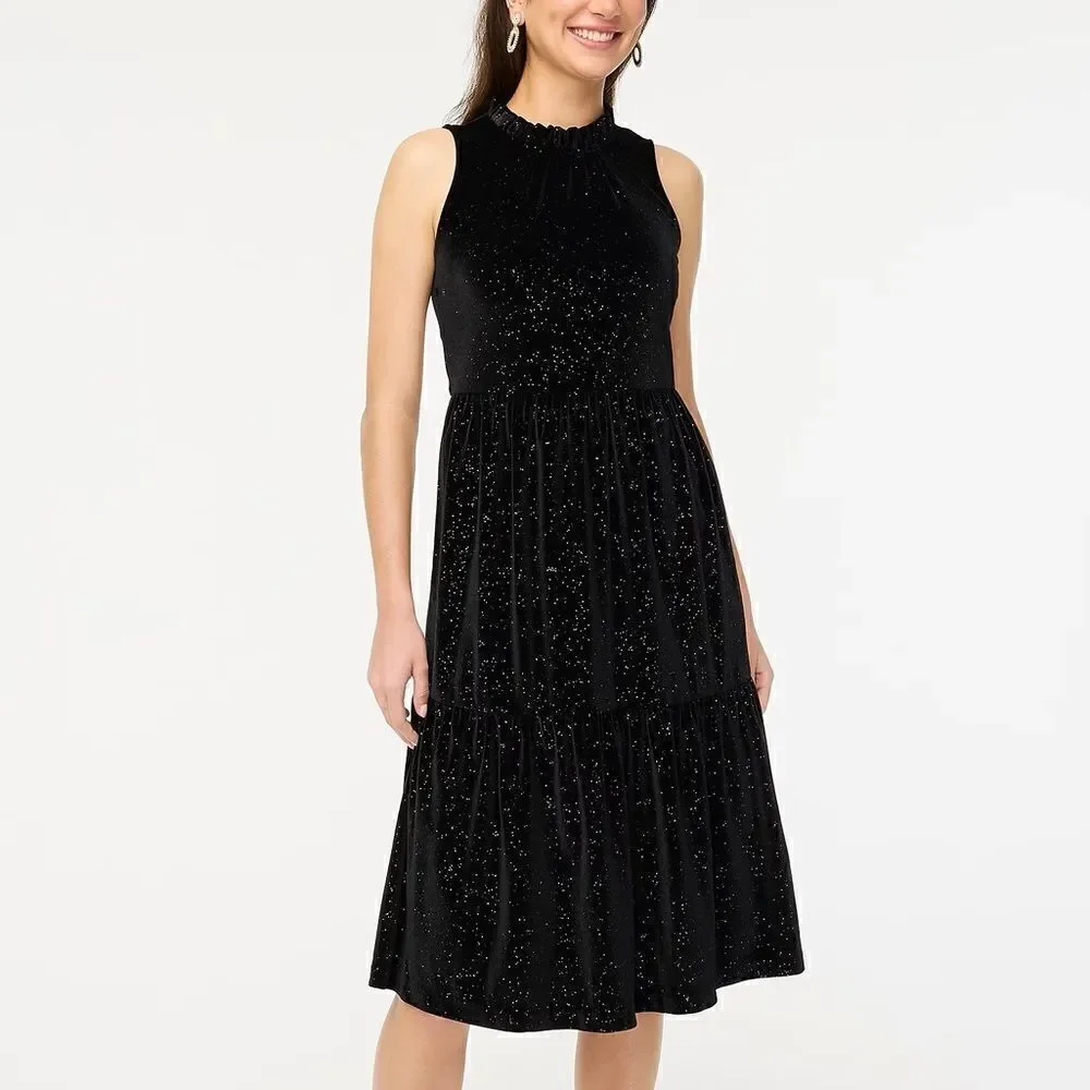 J Crew Velvet Shimmer Tiered Midi Dress NWT